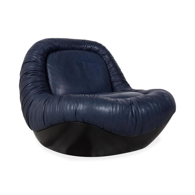 Baxter Barett Leather Armchair Blue For Sale - Image 13 of 13