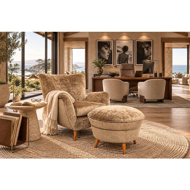 Brazilian Modern Armchair and Ottoman in Hardwood and Taupe Chenille by Carlo Hauner, Brazil, 1950s — Lot 353 For Sale - Image 11 of 18
