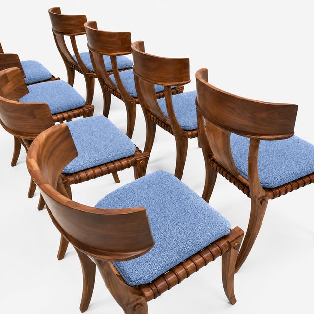 1980s Vintage Klismos Style Solid Walnut Dining Chairs - Set of 10 For Sale - Image 4 of 4