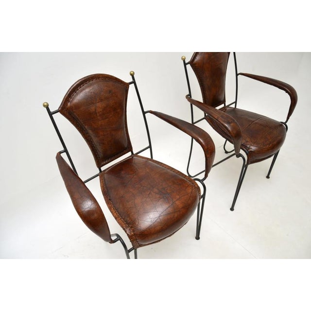 Set of Vintage French Iron and Leather Armchairs, 1960s For Sale - Image 9 of 13
