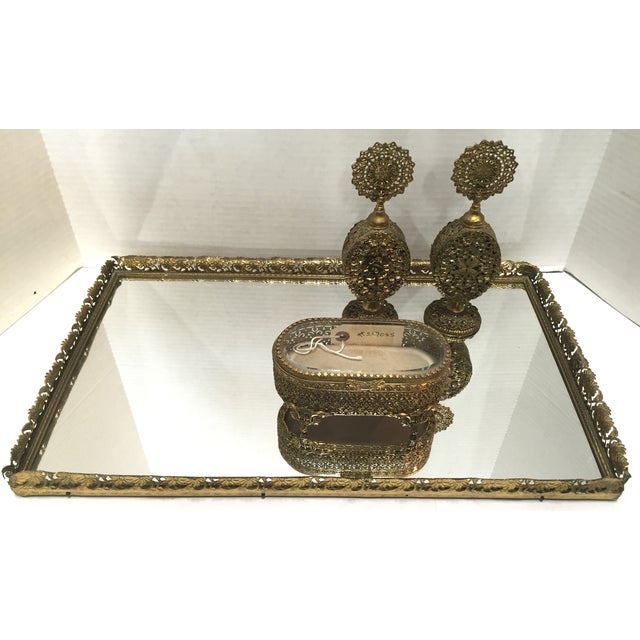 Vintage Mirrored Filigree Vanity Tray Set Set of 4 Chairish