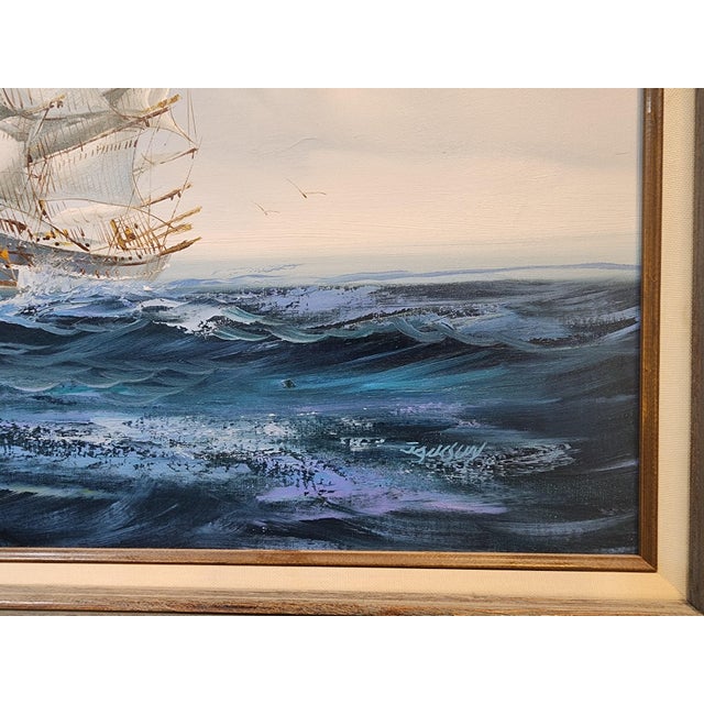 Realism Mid 20th Century Nautical Hewett Jackson Original Oil: Maritime Clipper Seascape For Sale - Image 3 of 4