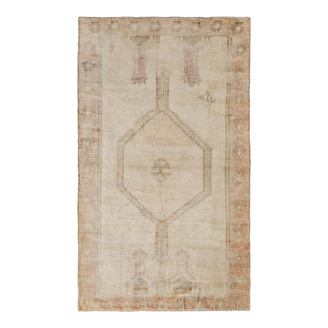 Washed Out Vintage Kars Wool Rug - 4`4" X 7`4" For Sale