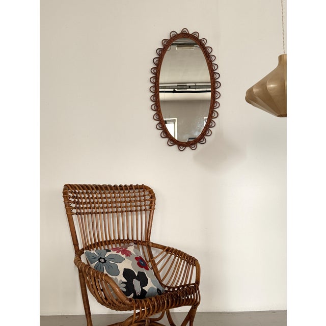 Gorgeous Designer wall mirror hand-crafted and made of organic materials rattan and bamboo. Made in Italy during the...