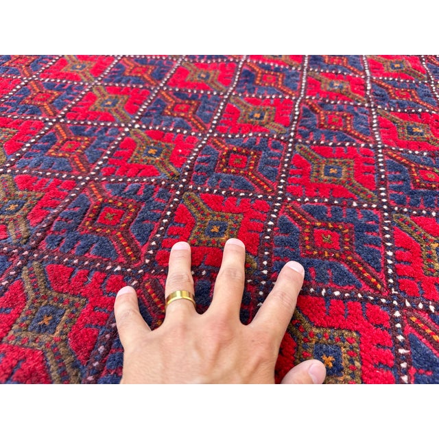 Good Quality Red and Navy Mushwani Andkhoy Hand-Woven Wool Rug - 6'8" X 10' For Sale - Image 9 of 12