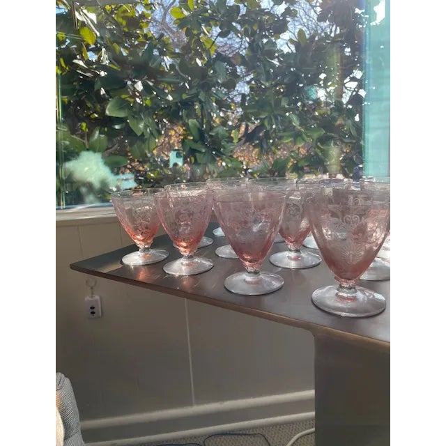 1920s 1920's Fostoria Versailles Pink Footed Glasses or Oyster Cups - Set of 12 For Sale - Image 5 of 7