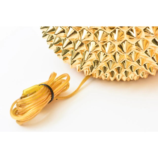 Vintage Studded Spiky Gold Polychrome Sculptural Ceramic Lamps Italy, Restored, 1970's For Sale - Image 12 of 12