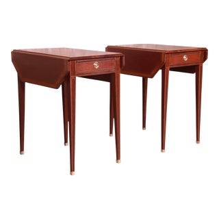Late 20th Century Baker Furniture Banded Mahogany Pembroke Tea Tables - Set of 2 For Sale