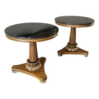 Late 20th Century Pair of Biedermeier Table Carved Giltwood & Marquina Marble Tops For Sale
