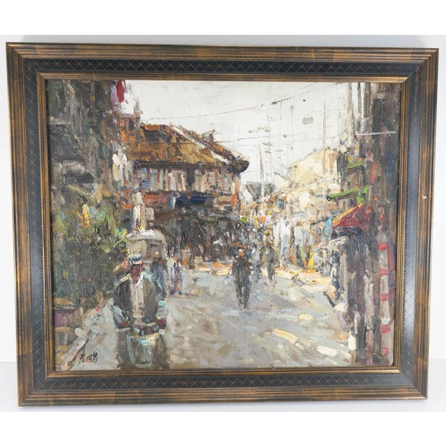 Late 20th Century Asian Impressionist Street Scene Painting For Sale - Image 13 of 13