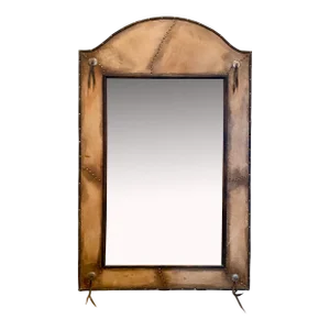 Vintage Hand Crafted Santa Fe Style Leather Mirror With Studs and Conchos