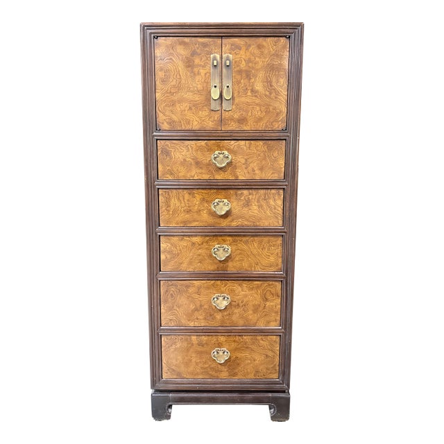 Late 20th Century Drexel Heritage Burlwood Chinoiserie Lingerie Chest For Sale