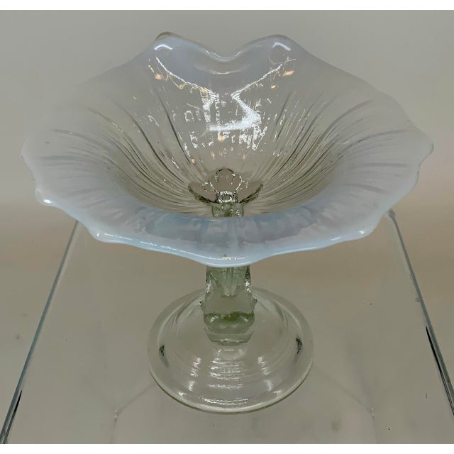 Vintage Northwood Dolphin White Opalescent and Clear Glass Bowl For Sale - Image 4 of 9
