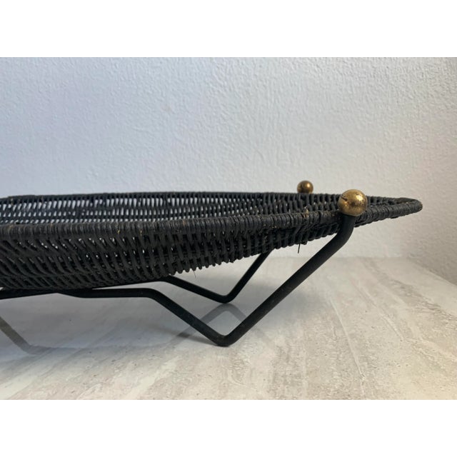 Mid 20th Century Mid 20th Century Mid-Century Wicker Basket on Iron & Brass Ball Stand For Sale - Image 5 of 11