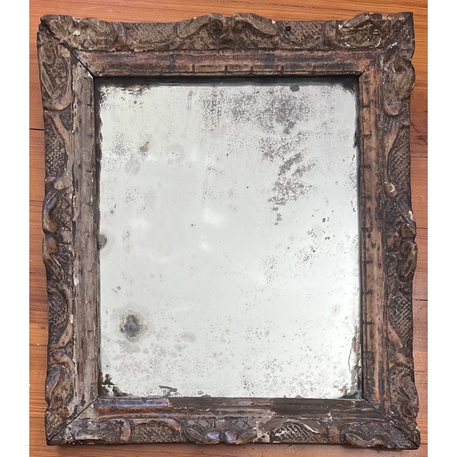 Antique 18th century French Louis XVI small scale carved wood paint decorated and silver gilt wall mirror. Wonderful muted...