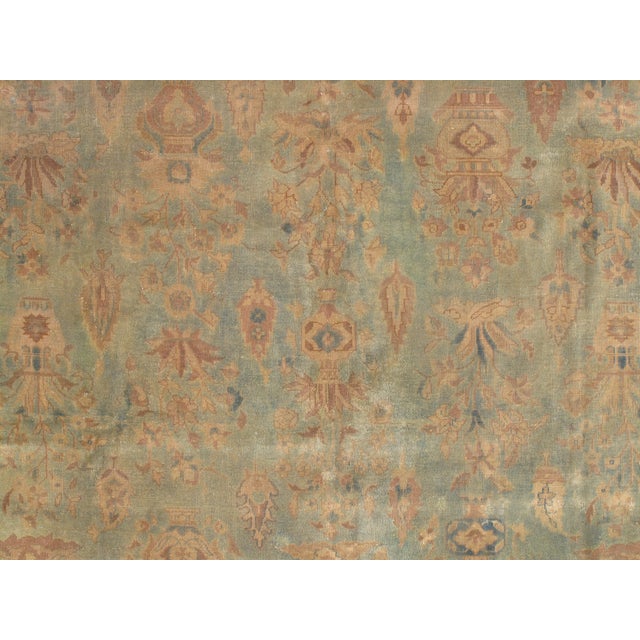 Antique Indian Agra Carpet, Handmade Rug, Green - Blue, Taupe, Beige, Allover For Sale - Image 18 of 18