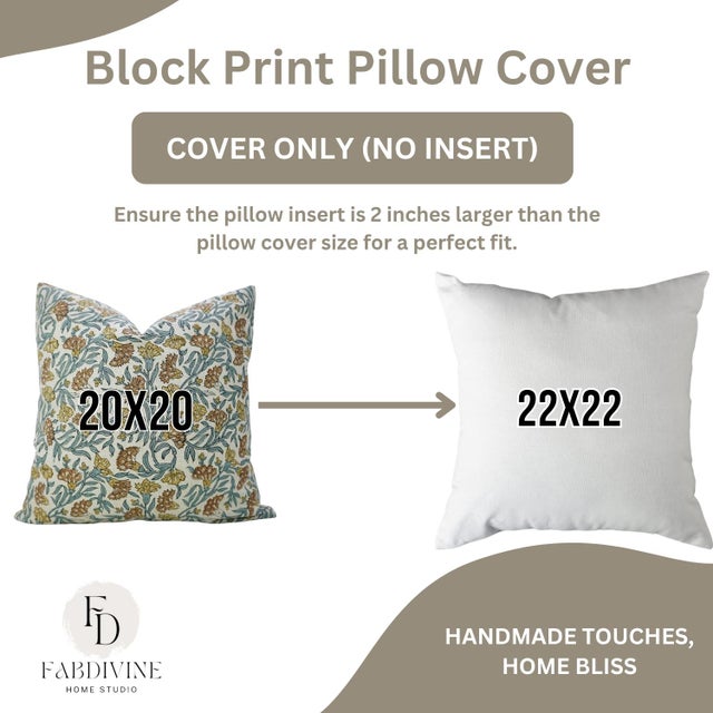 Fabdivine Handmade Block Print Throw Pillow Cover 14x14 Pure Linen Thorny Steams Cushion Cover For Sale - Image 9 of 9