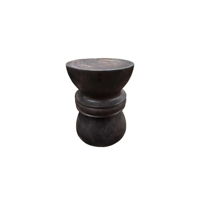 Brown Sculptural Suar Wood Side Table, Hand-Crafted Modern Organic, Espresso Finish For Sale - Image 8 of 8