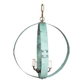 Mid 20th Century Mid Century Modern English Copper Double Sphere Light Fixture with Verdigris Patina For Sale