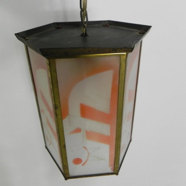 Art Deco Hanging Lamp with 6 Glass Plates For Sale - Image 4 of 17
