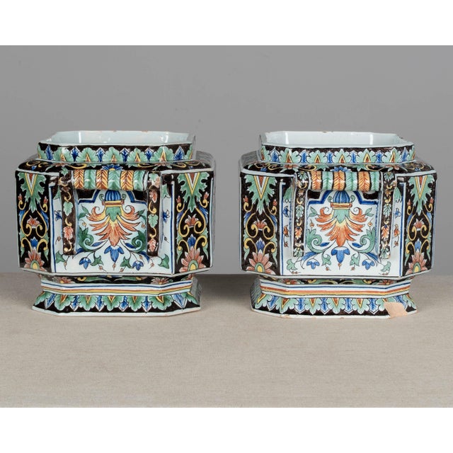 19th Century French Desvres Jardinière and Cachepot Set of 3 For Sale In Orlando - Image 6 of 17
