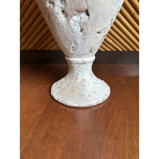 1970s Vintage 19” French Whitewash Terracotta Lidded Urn For Sale - Image 5 of 13