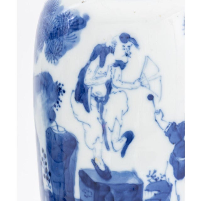 Wood Chinese Blue & White Porcelain Vases, Near Pair For Sale - Image 7 of 12