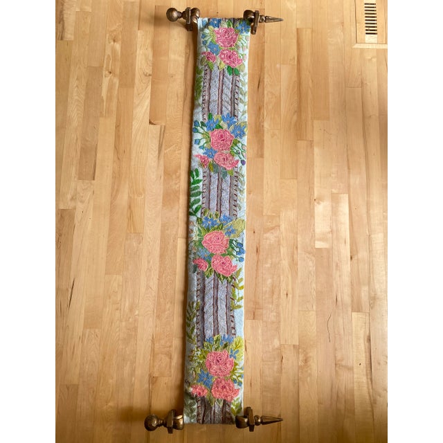 Pink Vintage Floral Needlepoint Hanging With Cast Metal Brackets For Sale - Image 8 of 8