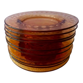 Vintage Set of 10 Amber Glass Lunch / Dessert Plates For Sale