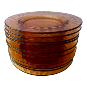 Vintage Set of 10 Amber Glass Lunch / Dessert Plates