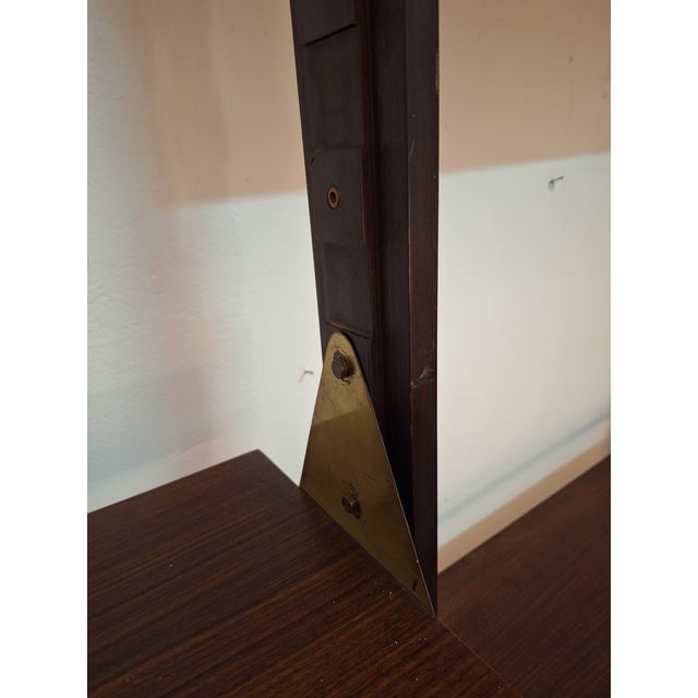 Wooden Floor-to-Ceiling Bookcase with Brass Ends, 1950s For Sale - Image 6 of 11