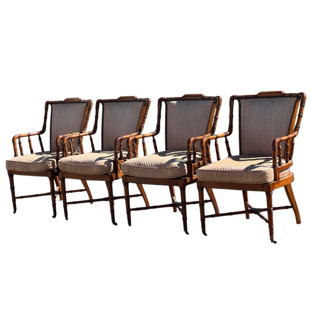 Kittinger Style Faux Bamboo Chairs and Petite Game Table For Sale - Image 13 of 18