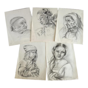 Mid 20th Century Old Master Artwork Drawings: Fouquet, Dürer, Titian (Set of 5) - Unknown Artist