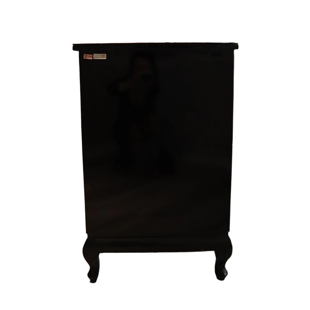 Black Lacquer Chinese Corner Cabinet With Inlaid Stone For Sale - Image 4 of 10