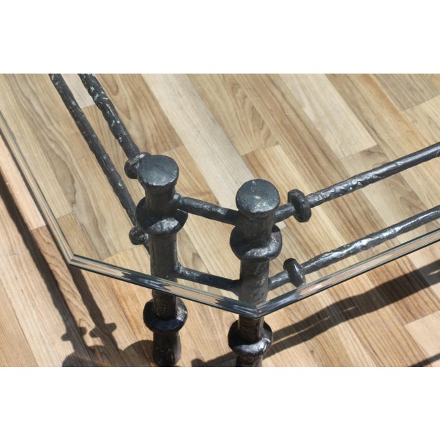 Vintage Giacometti Style Brutalist Sculptural Metal & Glass Coffee Table, 1970s For Sale In Los Angeles - Image 6 of 18