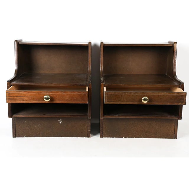 Mid-Century Modern Pair of Danish Oak Nightstands With Drawer and Open Shelf, Circa 1970s For Sale - Image 3 of 10