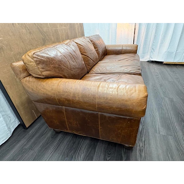 Rh Original Lancaster Leather 3-Cushion Sofa – 7' Petite 38"d | Italian Brompton Cocoa | Down-Feather | Pre-Owned For Sale - Image 14 of 18