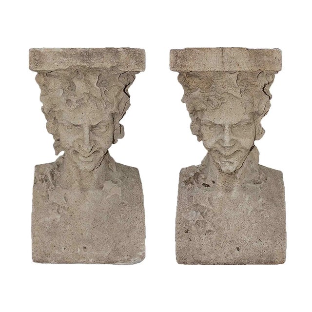 Pedestals Antique Cast Stone Figural Bust and Foliate Design - A Pair For Sale - Image 11 of 11