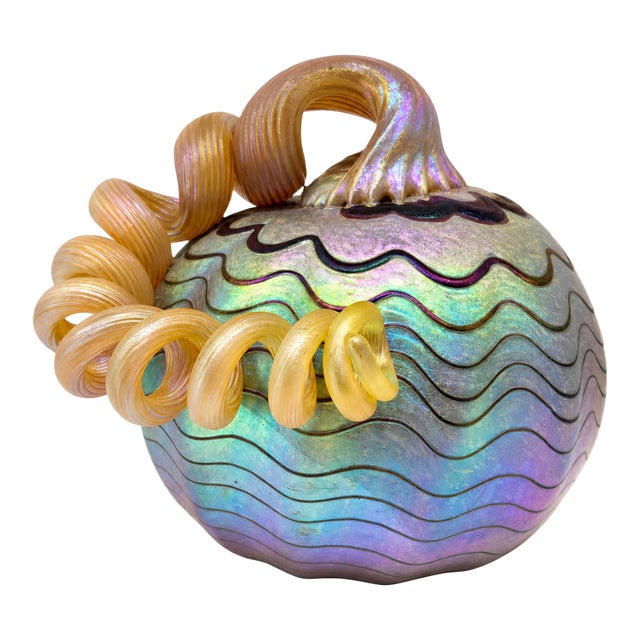 Eric Dandurand Iridescent Art Glass Pumpkin – Harmony Glassworks 2012 For Sale