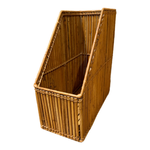 Vintage-Burnt Bamboo Rattan Desk Organizer Magazine File Mid-Century