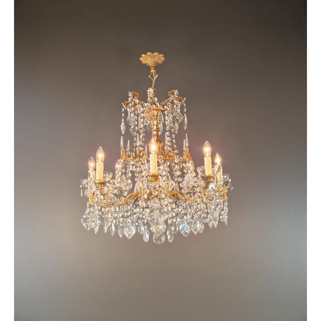 Antique Louis XVI Revival Crystal Chandelier Giltwood and Brass Circa 1890 For Sale - Image 4 of 13