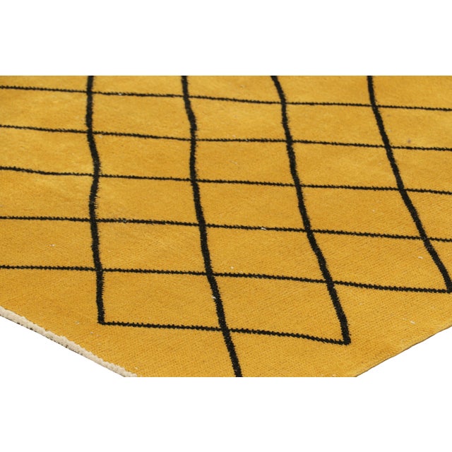 Vintage Zeki Müren Rug in Gold With Black Geometric Patterns, From Rug & Kilim For Sale In New York - Image 6 of 7