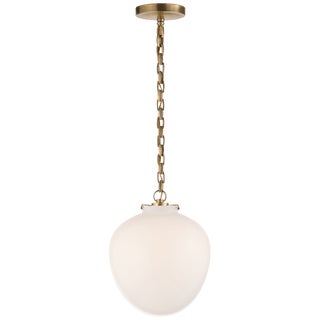 Thomas O'Brien for Visual Comfort Signature Katie Acorn Pendant in Hand-Rubbed Antique Brass with White Glass For Sale