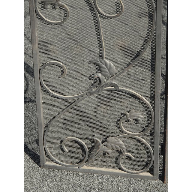 Metal Vintage Black Fireplace Screen W Mesh Backing & Leaf Decor - French Country For Sale - Image 7 of 17