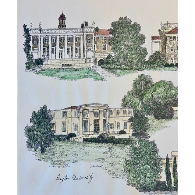 1980s Baylor University (Texas) Campus Print by Liz Bryant – Hand-Colored Architectural Illustration, 24” X 18” For Sale - Image 4 of 4