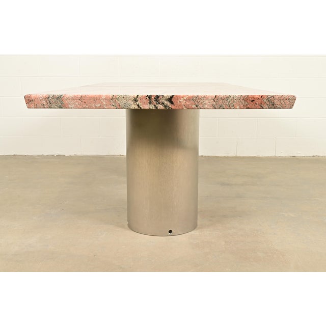 Matteo Grassi Style Modern Italian Granite and Steel Double Pedestal Dining Table, Circa 1970s For Sale - Image 9 of 10