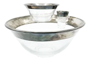 1950's Dorothy Thorpe Silver Banded Chip and Dip Serving Set - 4 Pieces