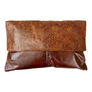 Tooled Leather Envelope Pillow For Sale