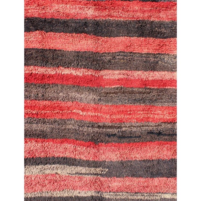 Vintage Tulu Rug From Turkey in Charcoal and Red With Stripe Design, Minimalist Design For Sale - Image 4 of 12