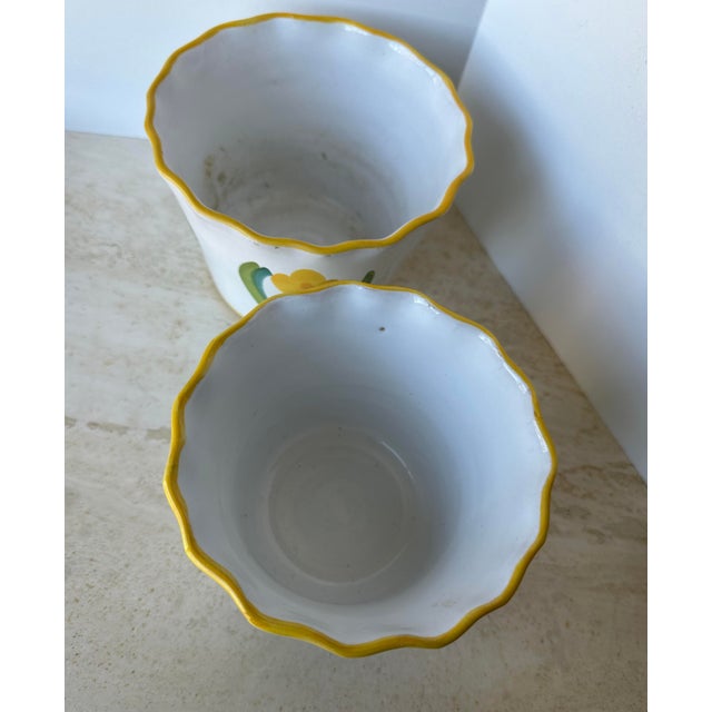 Vintage Italian Hand Painted Terracotta Pottery Cache Pot Planters - Pair For Sale - Image 4 of 6